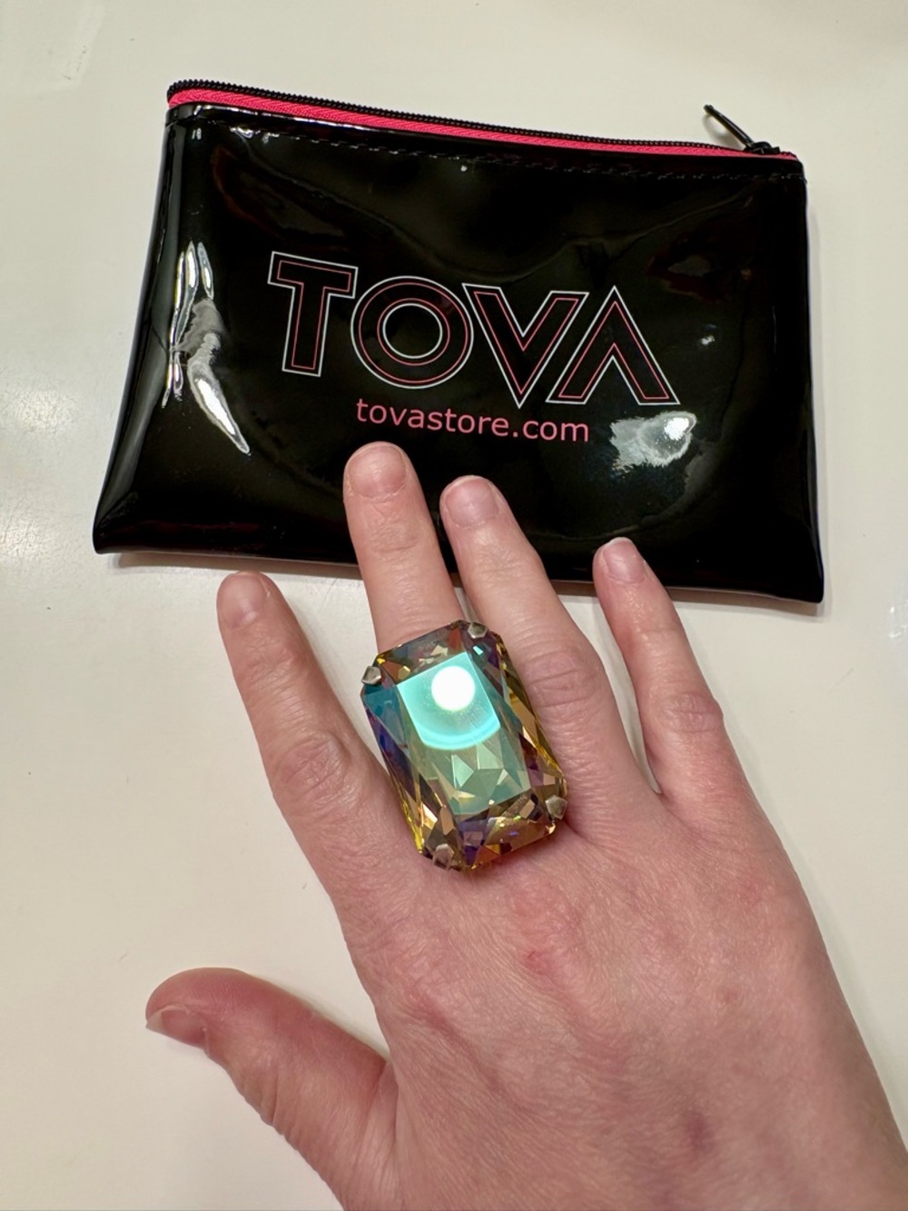 Crystal Statement Ring - gold/ champagne iridescent